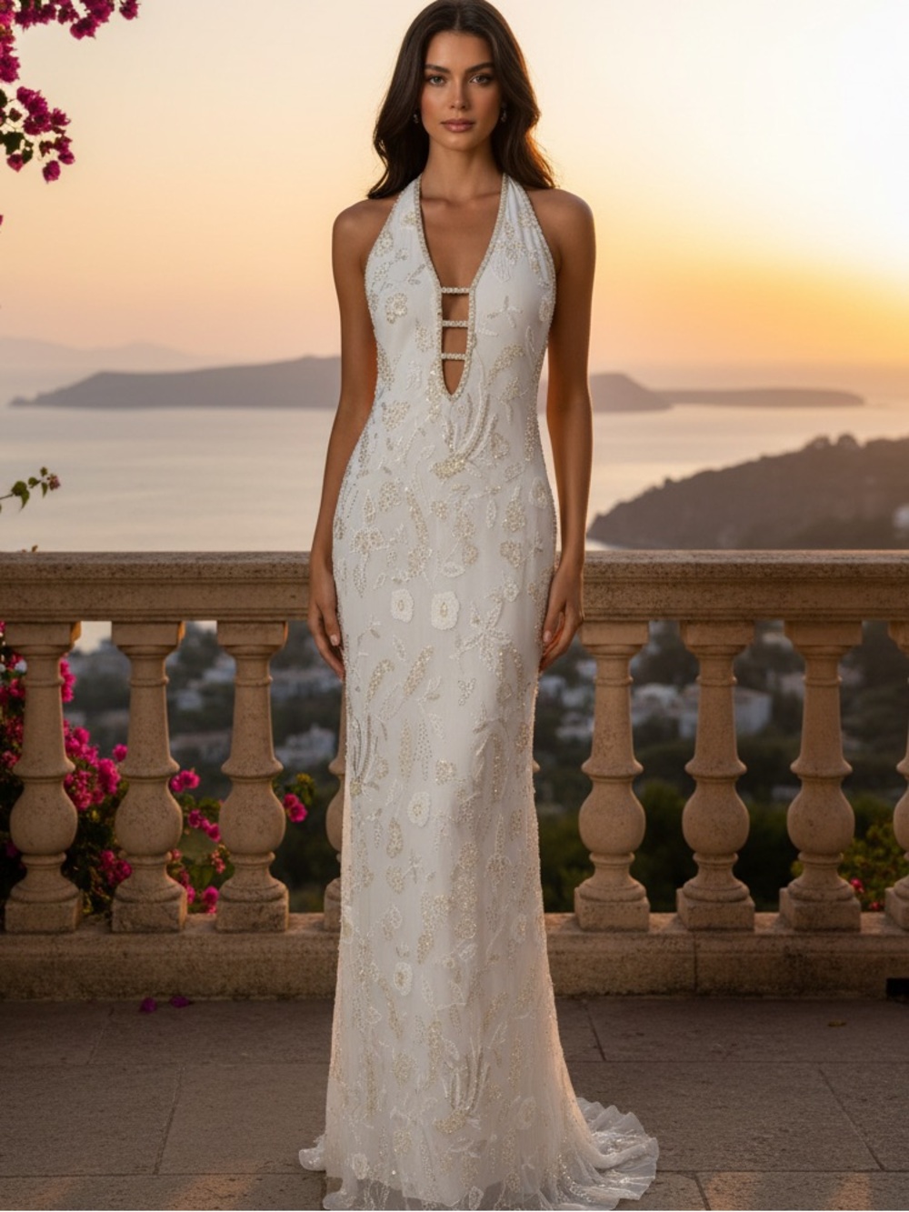 Ivory Halter hand beaded, and embroidered Attitudes by Debra Gown. STUNNING!! - Picture 5 of 14
